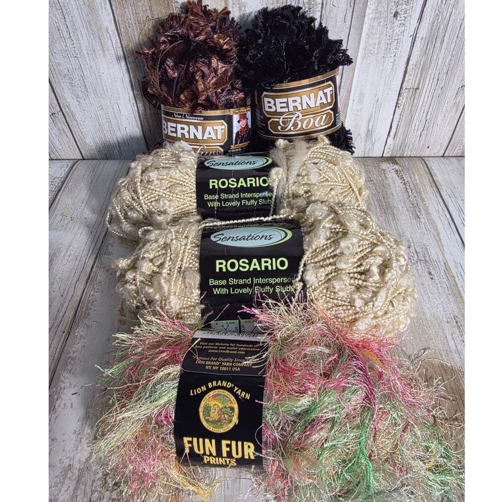 Bernat Boa Furs Sensations Rosario Lion Brand Fun Fur Novelty Yarn Lot 5 Skeins